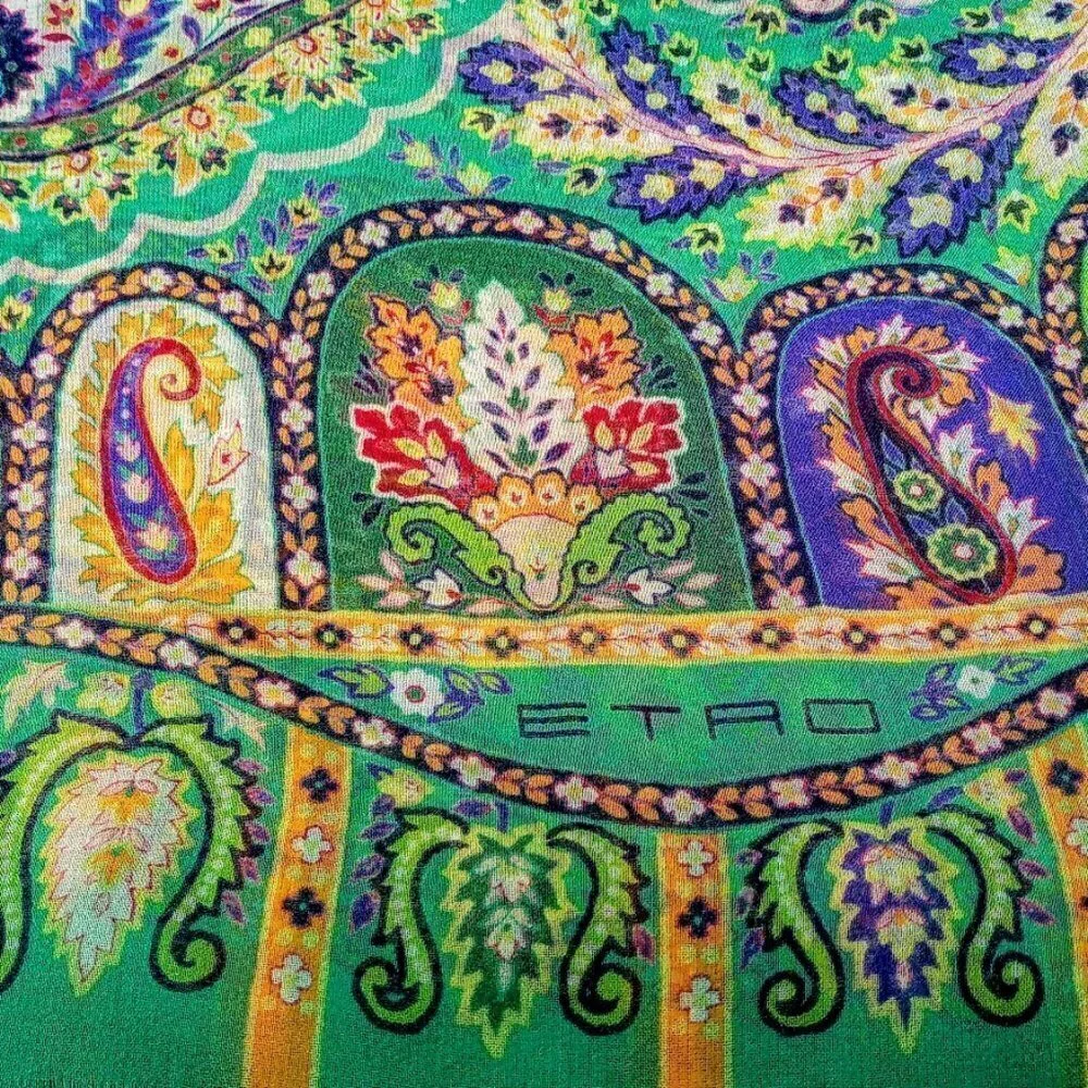 Etro Sheer 100% Silk Chiffon Fringed Oblong Scarf Wrap